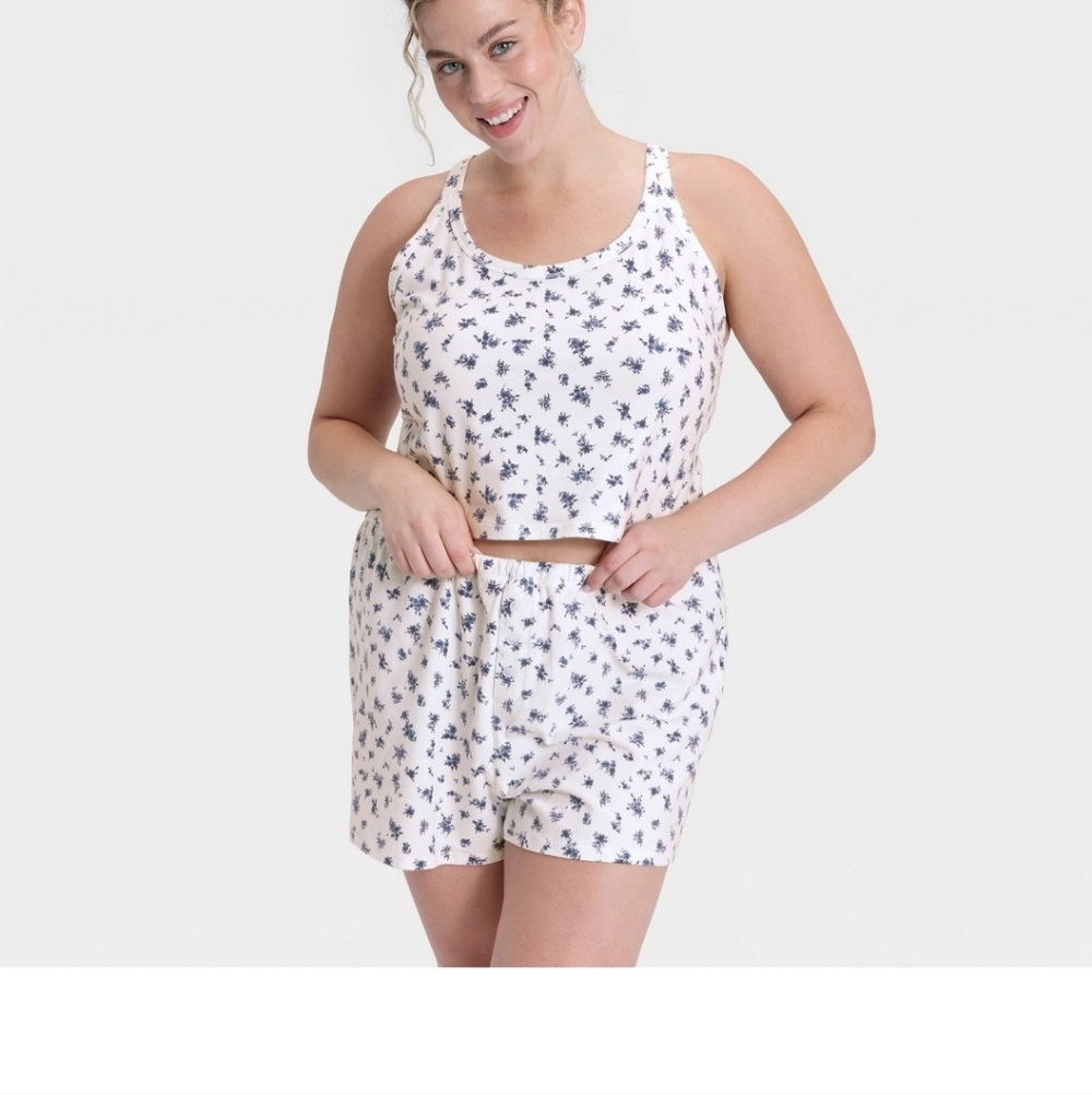wild fable White and Navy Floral Tank & Short Sleep Set